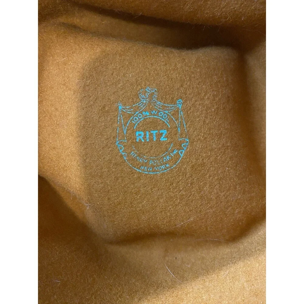 Vintage 1950s RITZ Henry Pollak Inc 100% Wool Mustard Gold Fedora Hat Bow Sz 22